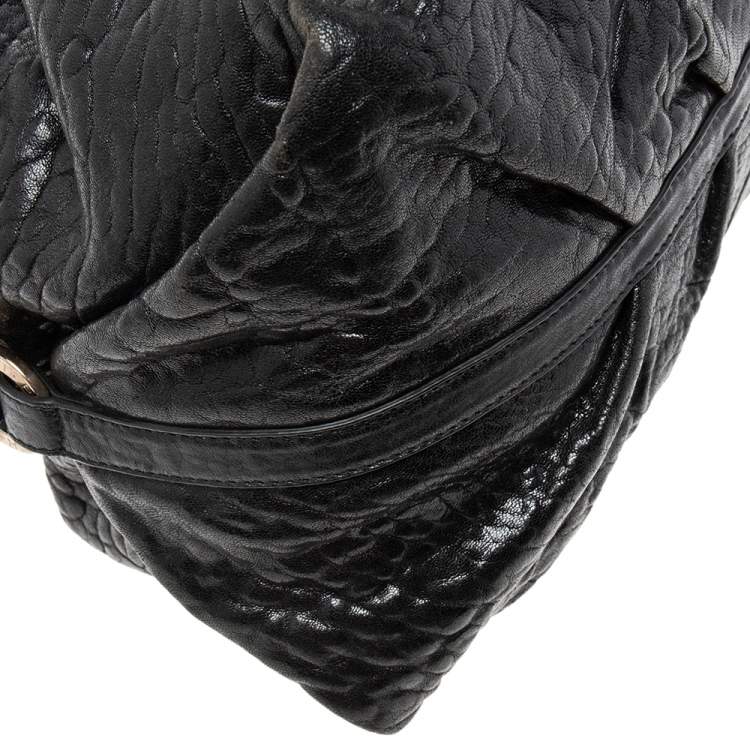 Pre Owned Bvlgari Black Textured Leather Chandra Hobo