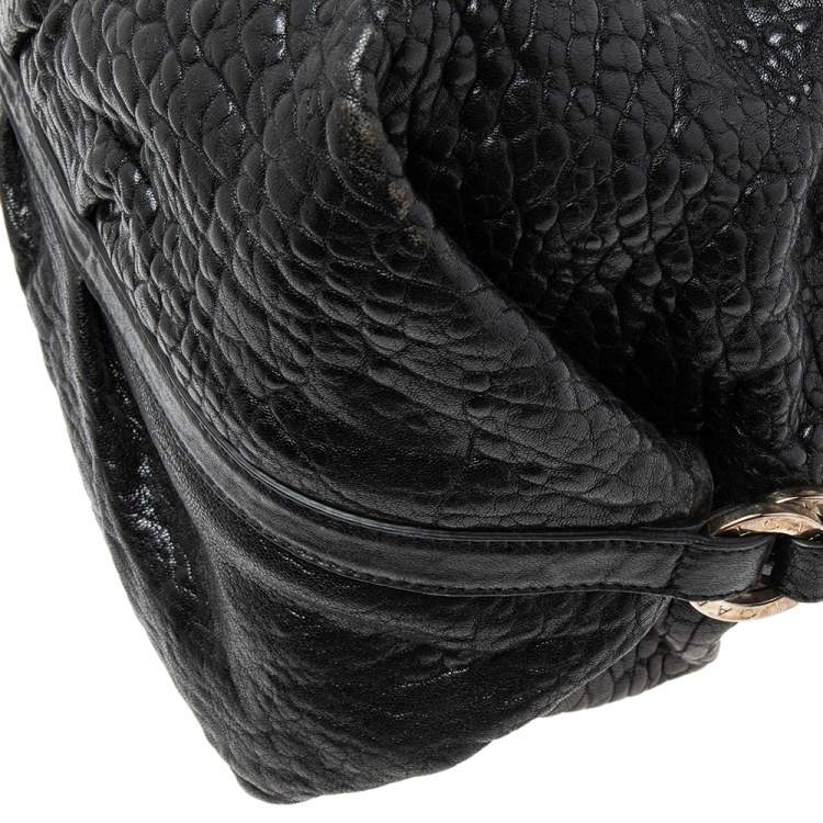 Pre Owned Bvlgari Black Textured Leather Chandra Hobo