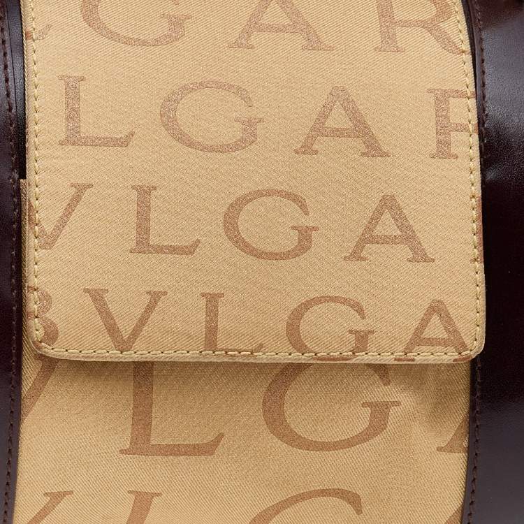 Pre Owned Bvlgari Beige/Brown Canvas And Leather Cylinder Bag