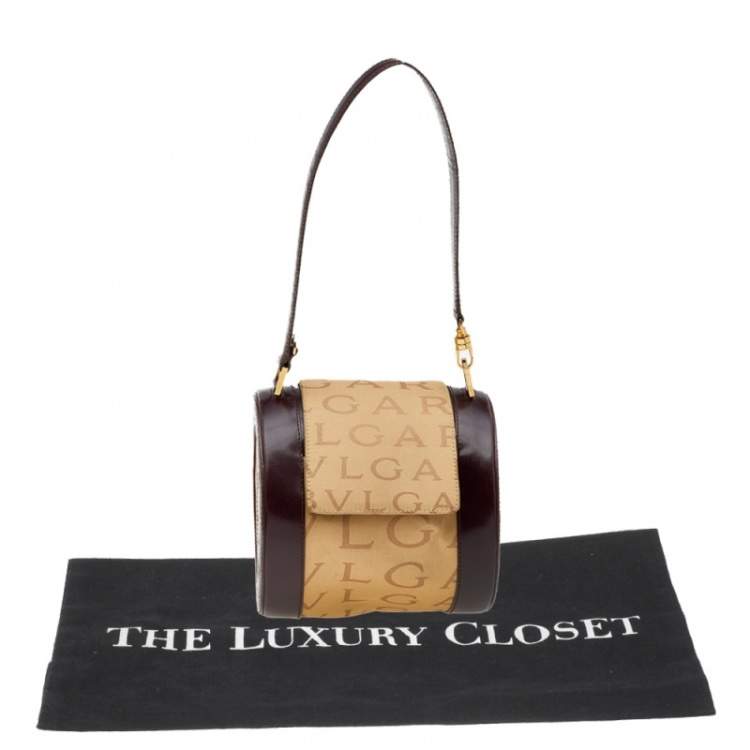 Pre Owned Bvlgari Beige/Brown Canvas And Leather Cylinder Bag