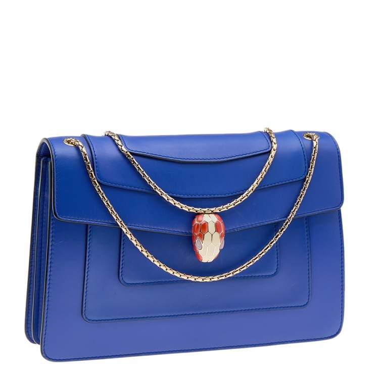Pre Owned Bvlgari Blue Leather Medium Serpenti Forever Shoulder Bag