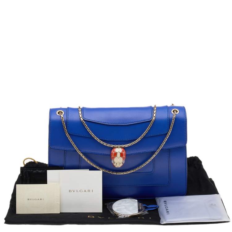Pre Owned Bvlgari Blue Leather Medium Serpenti Forever Shoulder Bag