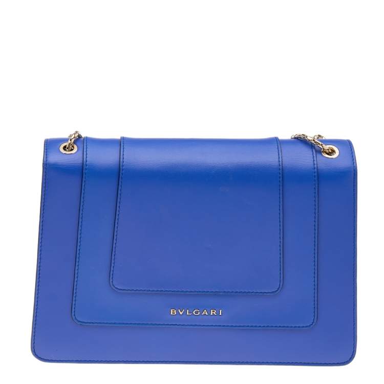 Pre Owned Bvlgari Blue Leather Medium Serpenti Forever Shoulder Bag