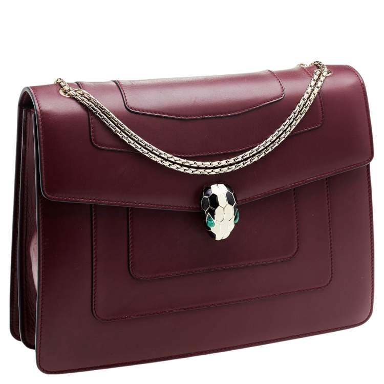 Pre Owned Bvlgari Burgundy Leather Large Serpenti Shoulder Bag