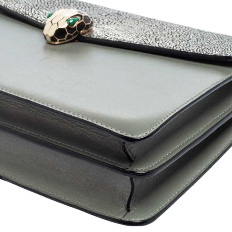 Pre Owned Bvlgari Grey Stingray and Leather Medium Serpenti Forever Shoulder Bag