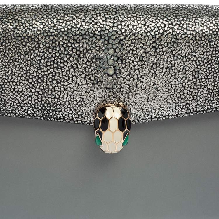 Pre Owned Bvlgari Grey Stingray and Leather Medium Serpenti Forever Shoulder Bag