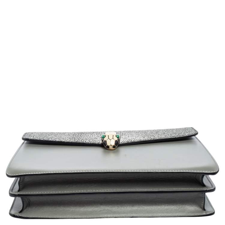 Pre Owned Bvlgari Grey Stingray and Leather Medium Serpenti Forever Shoulder Bag
