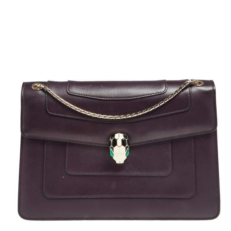 Pre Owned Bvlgari Plum Leather Medium Serpenti Forever Shoulder Bag