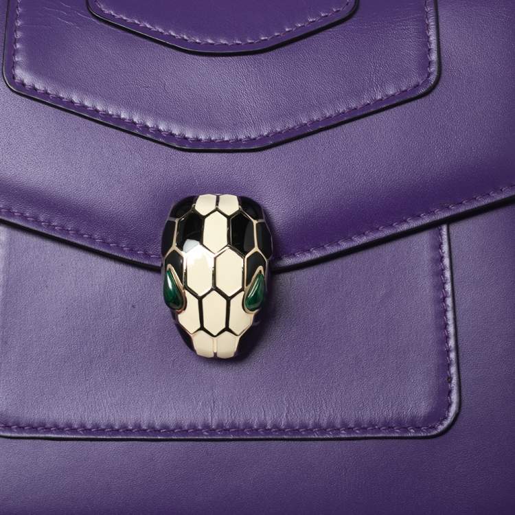 Pre Owned Bvlgari Purple Leather Serpenti Forever Flap Top Handle Bag