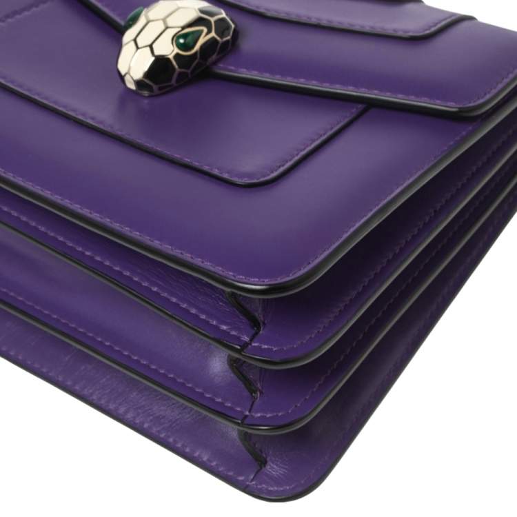 Pre Owned Bvlgari Purple Leather Serpenti Forever Flap Top Handle Bag