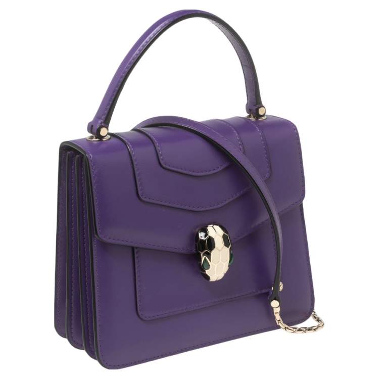 Pre Owned Bvlgari Purple Leather Serpenti Forever Flap Top Handle Bag