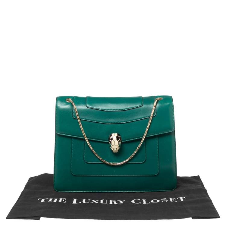 Pre Owned Bvlgari Green Leather Large Serpenti Forever Shoulder Bag