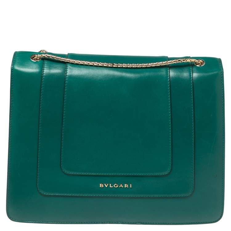 Pre Owned Bvlgari Green Leather Large Serpenti Forever Shoulder Bag