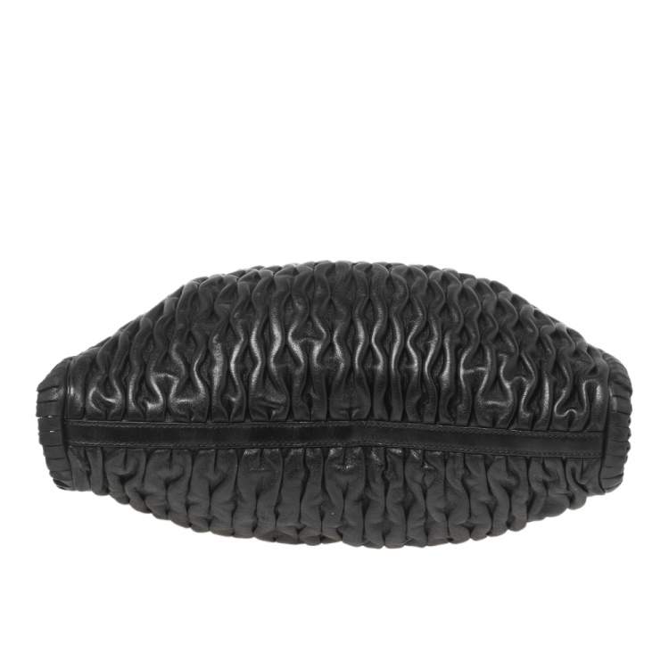 Pre Owned Bvlgari Black Leather Pleated Twit Tote