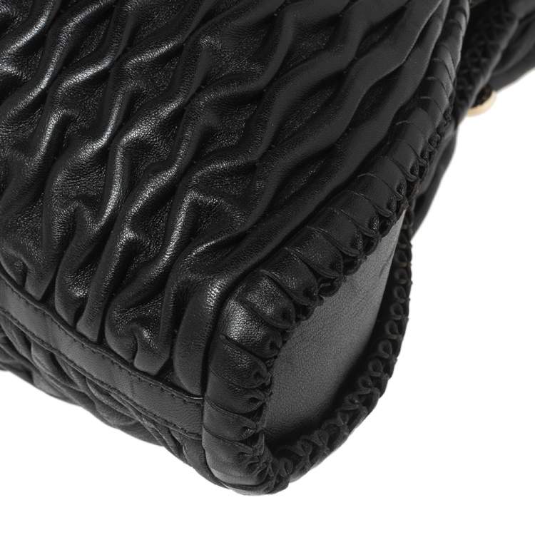 Pre Owned Bvlgari Black Leather Pleated Twit Tote