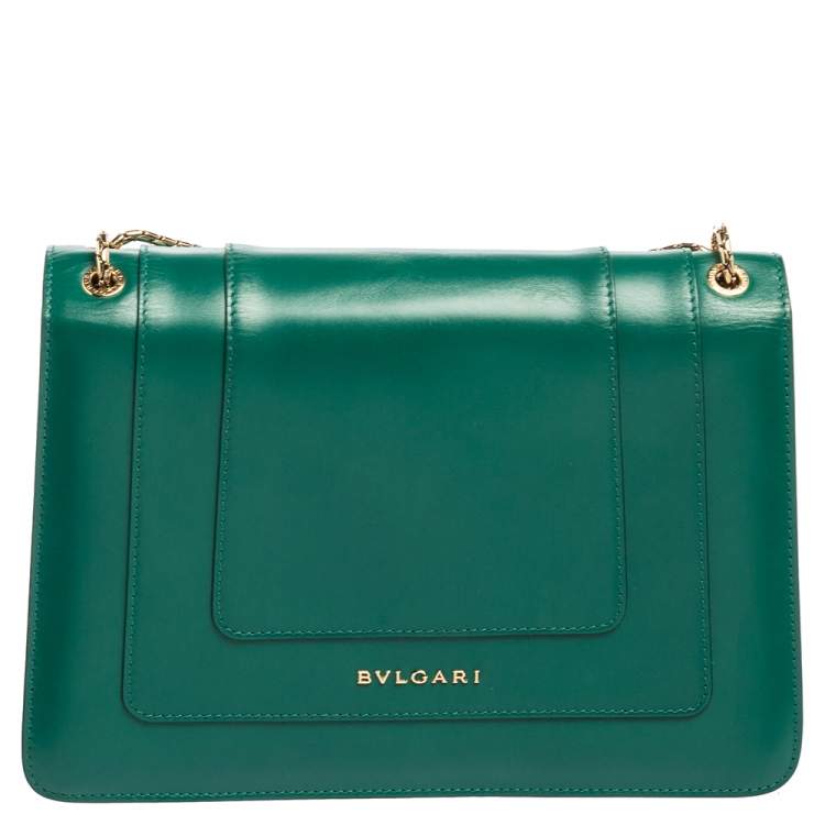 Pre Owned Bvlgari Green Leather Medium Serpenti Forever Shoulder Bag