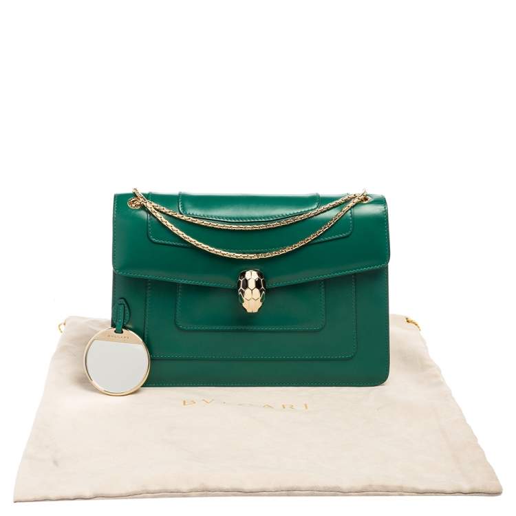 Pre Owned Bvlgari Green Leather Medium Serpenti Forever Shoulder Bag