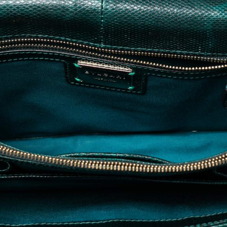 Pre Owned Bvlgari Green/Black Karung Medium Serpenti Forever Shoulder Bag
