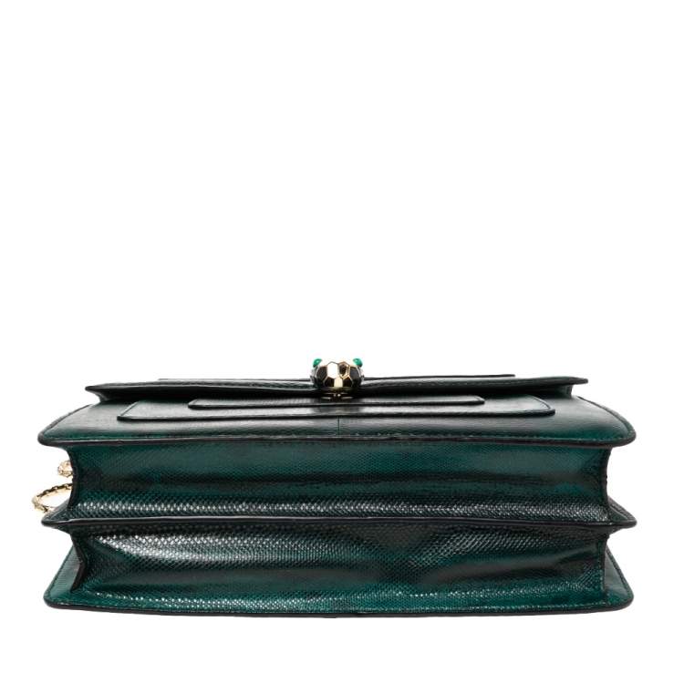 Pre Owned Bvlgari Green/Black Karung Medium Serpenti Forever Shoulder Bag