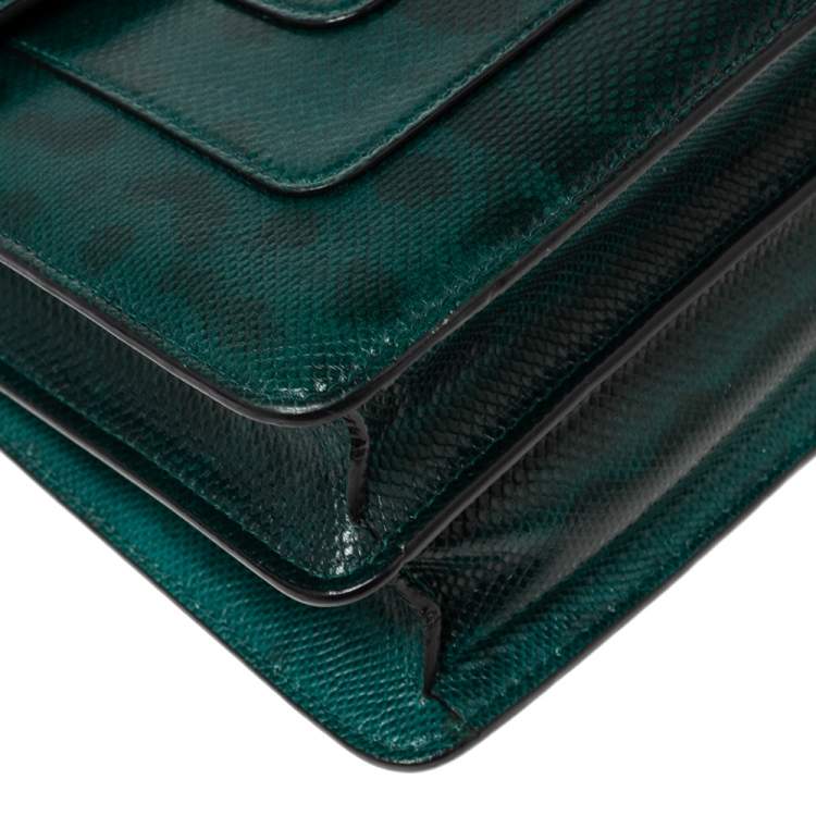 Pre Owned Bvlgari Green/Black Karung Medium Serpenti Forever Shoulder Bag