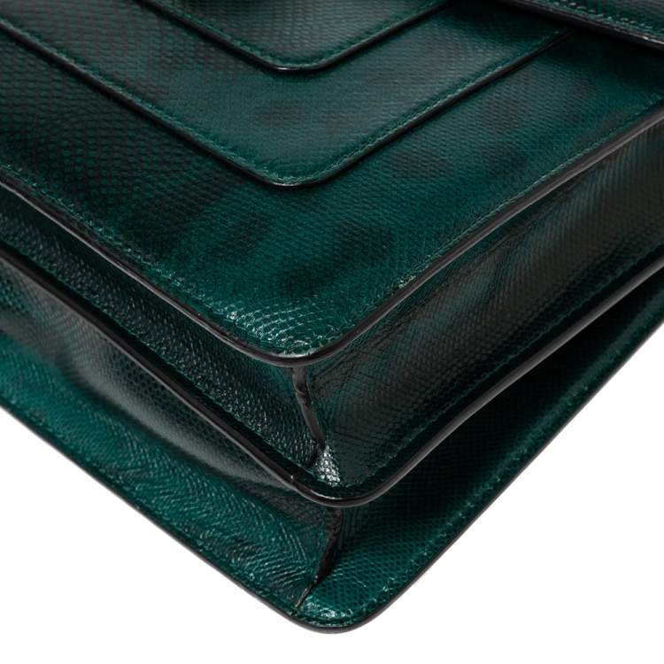 Pre Owned Bvlgari Green/Black Karung Medium Serpenti Forever Shoulder Bag