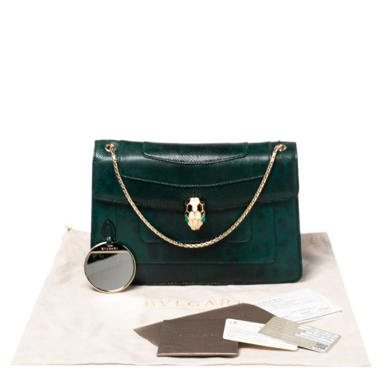 Pre Owned Bvlgari Green/Black Karung Medium Serpenti Forever Shoulder Bag