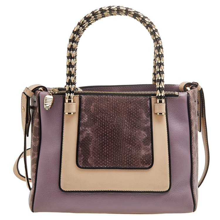 Pre Owned Bvlgari Tri Color Leather and Kurung Serpenti Scaglie Tote