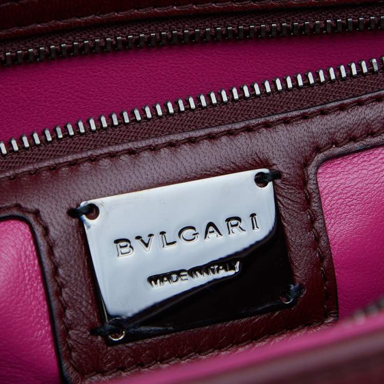Pre Owned Bvlgari Maroon Leather Medium Studded Serpenti Forever Flap Shoulder Bag