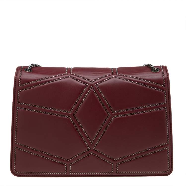 Pre Owned Bvlgari Maroon Leather Medium Studded Serpenti Forever Flap Shoulder Bag