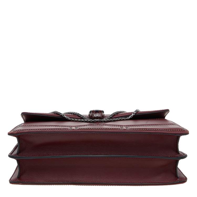 Pre Owned Bvlgari Maroon Leather Medium Studded Serpenti Forever Flap Shoulder Bag