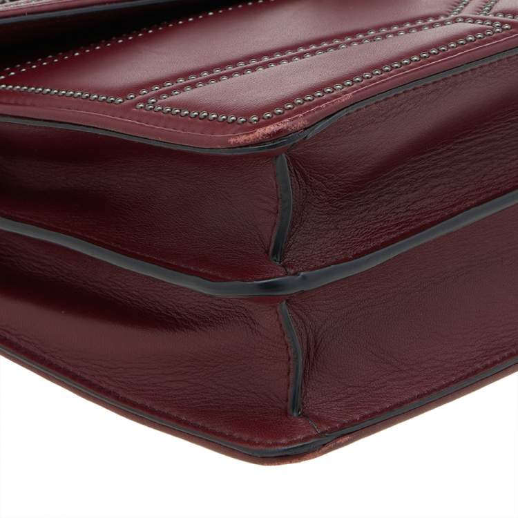 Pre Owned Bvlgari Maroon Leather Medium Studded Serpenti Forever Flap Shoulder Bag