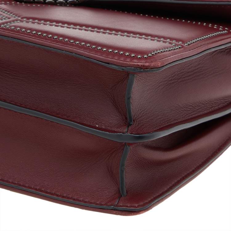 Pre Owned Bvlgari Maroon Leather Medium Studded Serpenti Forever Flap Shoulder Bag