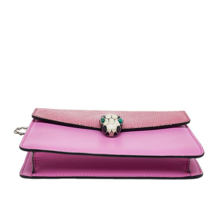 Pre Owned Bvlgari Pink Stingray And Leather Small Serpenti Shoulder Bag