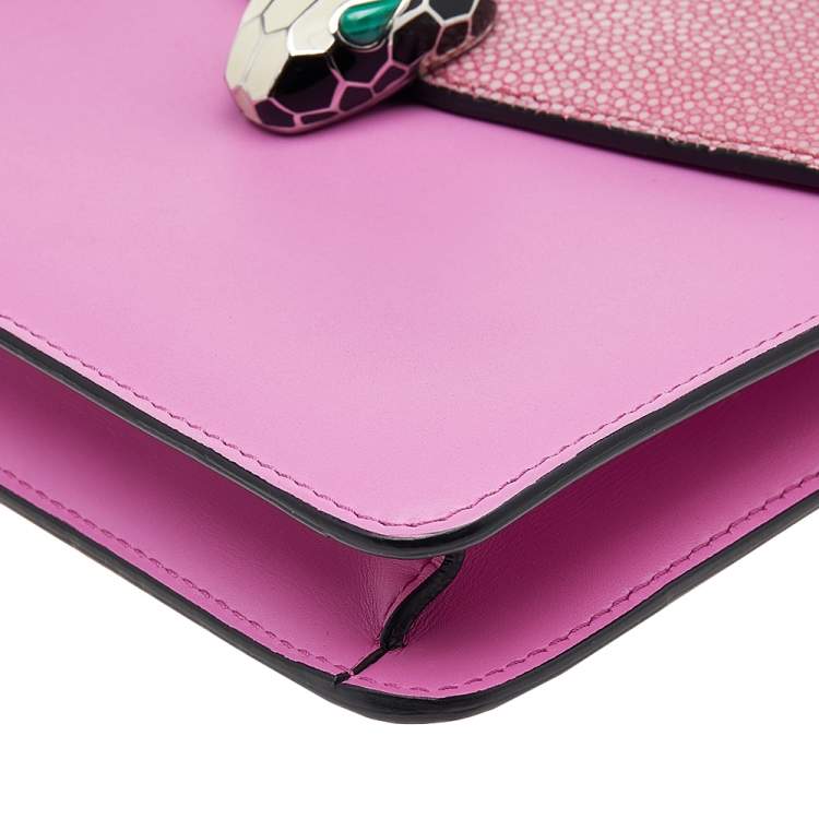 Pre Owned Bvlgari Pink Stingray And Leather Small Serpenti Shoulder Bag