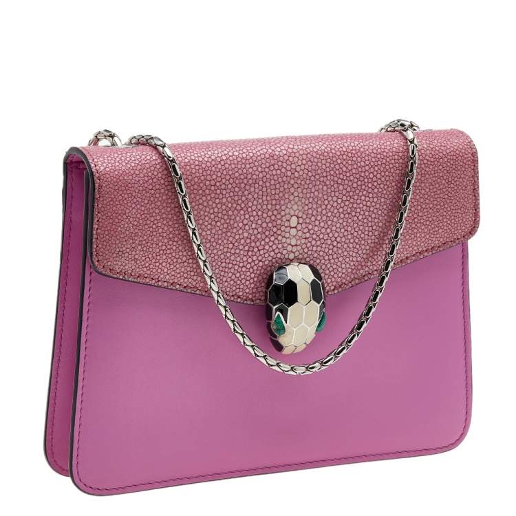 Pre Owned Bvlgari Pink Stingray And Leather Small Serpenti Shoulder Bag
