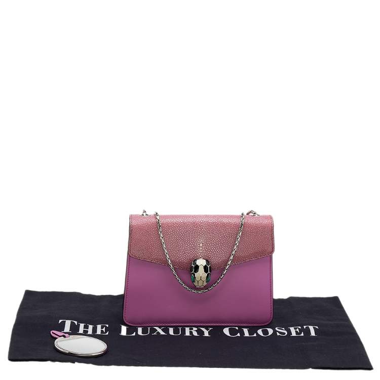 Pre Owned Bvlgari Pink Stingray And Leather Small Serpenti Shoulder Bag