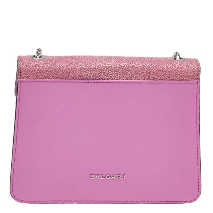 Pre Owned Bvlgari Pink Stingray And Leather Small Serpenti Shoulder Bag