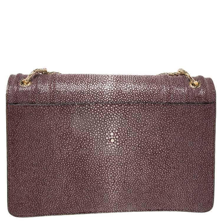 Pre Owned Bvlgari Plum Stingray and Leather Medium Serpenti Forever Shoulder Bag