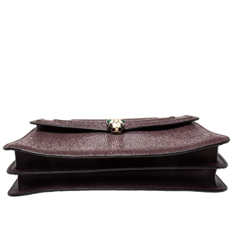 Pre Owned Bvlgari Plum Stingray and Leather Medium Serpenti Forever Shoulder Bag