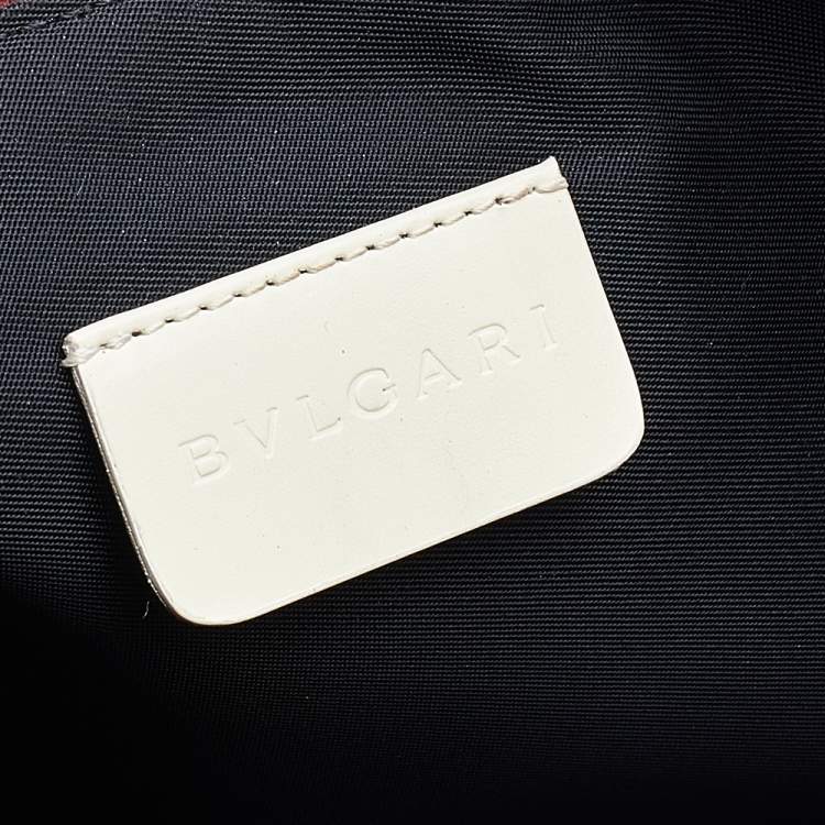 Pre Owned Bvlgari Multicolor Logo Print Fabric And Leather Baguette Shoulder Bag