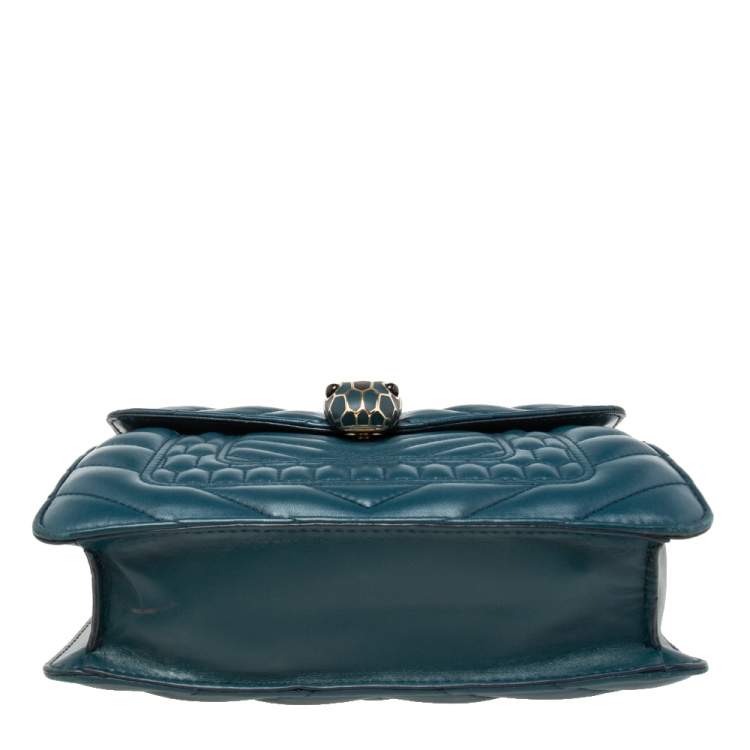 Pre Owned Bvlgari Teal Quilted Scaglie Leather Small Serpenti Forever Shoulder Bag