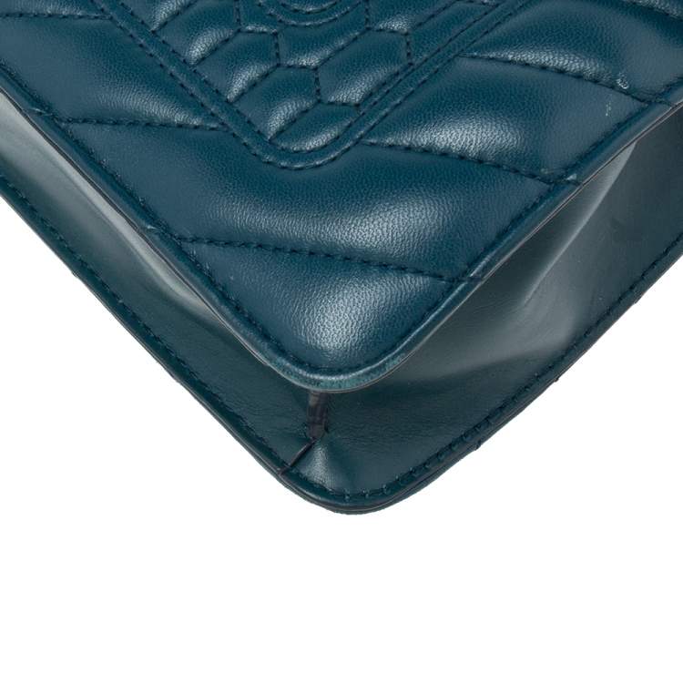 Pre Owned Bvlgari Teal Quilted Scaglie Leather Small Serpenti Forever Shoulder Bag