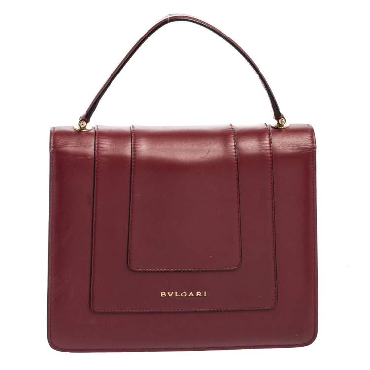 Pre Owned Bvlgari Burgundy Leather Serpenti Forever Top Handle Bag