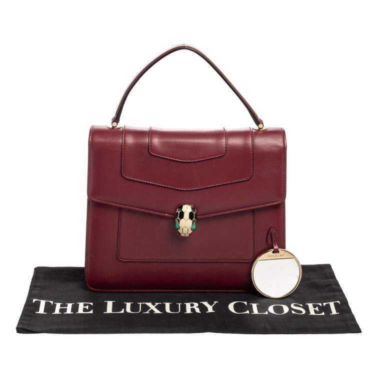 Pre Owned Bvlgari Burgundy Leather Serpenti Forever Top Handle Bag
