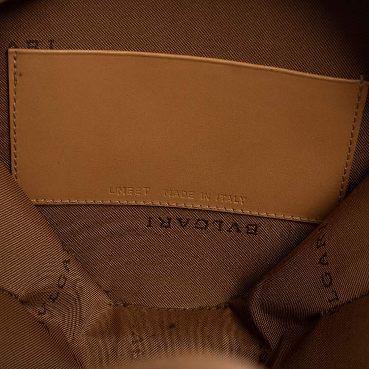 Pre Owned Bvlgari Brown/Beige Leather and Canvas Zero 1 Round Clutch Bag