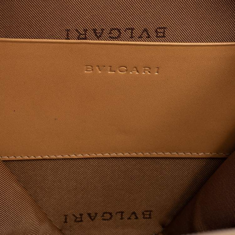 Pre Owned Bvlgari Brown/Beige Leather and Canvas Zero 1 Round Clutch Bag