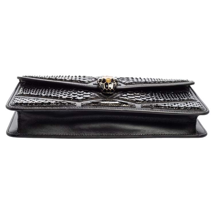 Pre Owned Bvlgari Black Leather And Python Serpenti Forever Chain Clutch