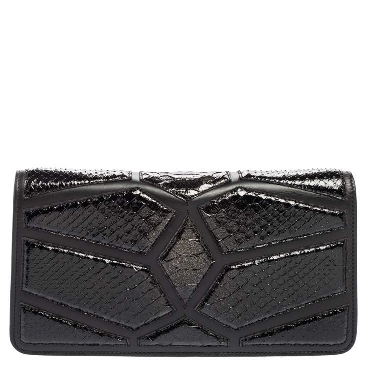 Pre Owned Bvlgari Black Leather And Python Serpenti Forever Chain Clutch
