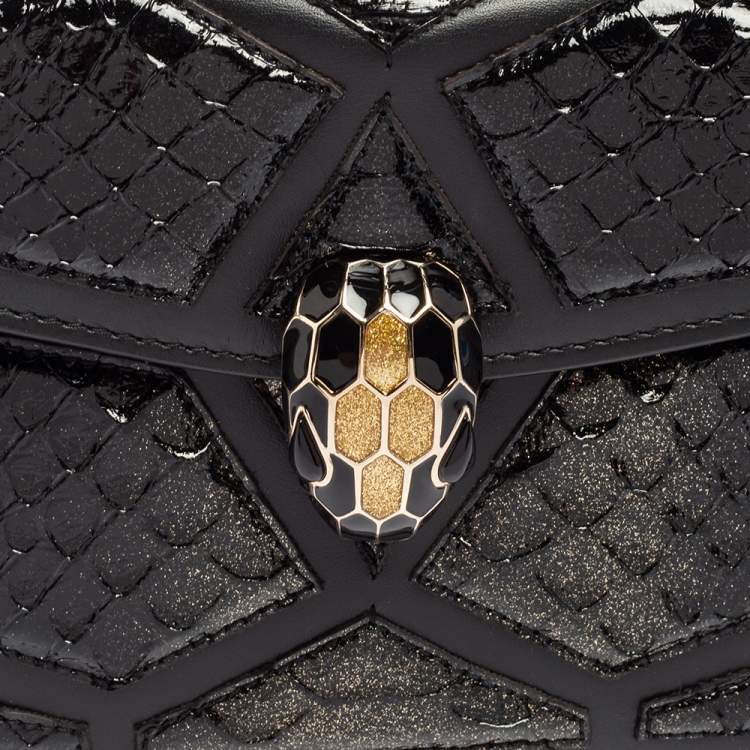 Pre Owned Bvlgari Black Leather And Python Serpenti Forever Chain Clutch