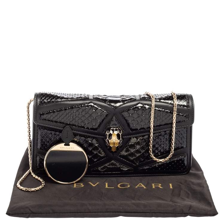 Pre Owned Bvlgari Black Leather And Python Serpenti Forever Chain Clutch